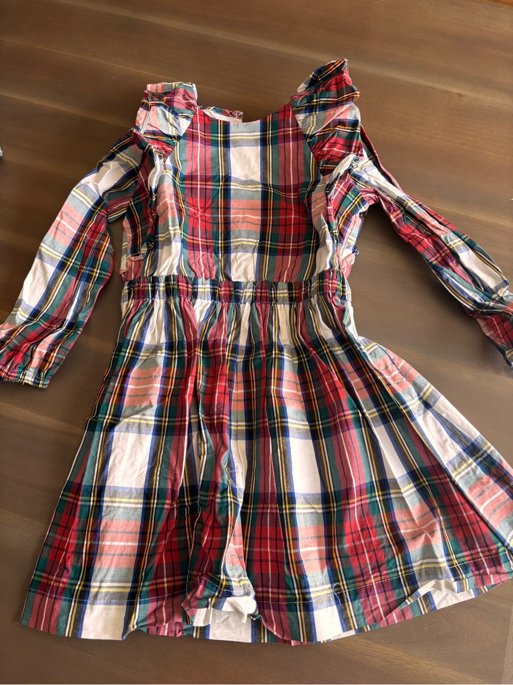 Crewcuts Red and White Plaid Ruffle-Shoulder Dress